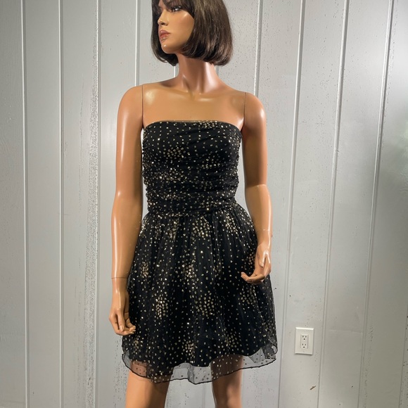 *Motel Women's Black & Gold Glitter Dot Strapless Mini nDress Sz S - Picture 11 of 13